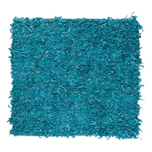 Safavieh Leather Shag 6'-0&quot x 6'-0&quot Leather Handwoven Rug in Light Blue