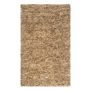 Safavieh Leather Shag 5'-0&quot x 8'-0&quot Leather Handwoven Rug in Gold