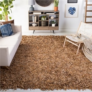 Safavieh Leather Shag 6'-0&quot x 9'-0&quot Leather Handwoven Rug in Gold