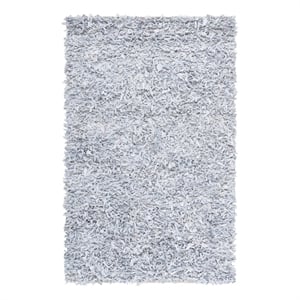 Safavieh Leather Shag 5'-0&quot x 8'-0&quot Leather Handwoven Rug in Gray / White