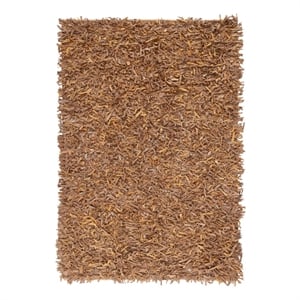 Safavieh Leather Shag 5'-0&quot x 8'-0&quot Leather Handwoven Rug in Gold