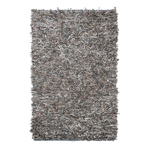 Safavieh Leather Shag 4'-0&quot x 6'-0&quot Leather Handwoven Rug in Gray / Beige