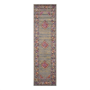 Safavieh Madison 2'-3&quot x 12'-0&quot Power Loomed Rug in Light Gray / Fuscia