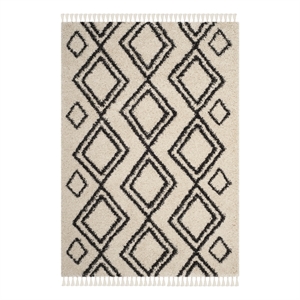 Safavieh Moroccan Fringe Shag 200 4'-0&quot x6'-0&quotPower Loomed Rug in Cream/Charcoal