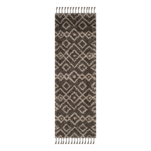 Safavieh Moroccan Fringe Shag 200 2'-3&quot x 7'-0&quot Power Loomed Rug in Gray /Cream