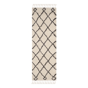Safavieh Moroccan Fringe Shag 200 2'-3&quot x9'-0&quotPower Loomed Rug in Cream/Charcoal