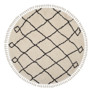 Safavieh Moroccan Fringe Shag 200 6'-7&quot x6'-7&quotPower Loomed Rug in Cream/Charcoal