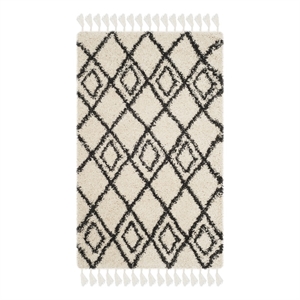 Safavieh Moroccan Fringe Shag 200 3'-0&quot x5'-0&quotPower Loomed Rug in Cream/Charcoal