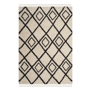 Safavieh Moroccan Fringe Shag 200 4'-0&quot x6'-0&quotPower Loomed Rug in Cream/Charcoal