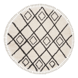 Safavieh Moroccan Fringe Shag 200 6'-7&quot x6'-7&quotPower Loomed Rug in Cream/Charcoal