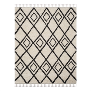 Safavieh Moroccan Fringe Shag 200 8'-0&quotx10'-0&quotPower Loomed Rug in Cream/Charcoal