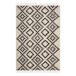Safavieh Moroccan Fringe Shag 200 4'-0&quot x6'-0&quotPower Loomed Rug in Cream/Charcoal