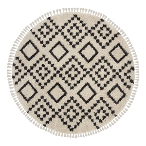 Safavieh Moroccan Fringe Shag 200 6'-7&quot x6'-7&quotPower Loomed Rug in Cream/Charcoal