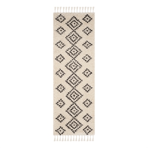 Safavieh Moroccan Fringe Shag 200 2'-3&quot x7'-0&quotPower Loomed Rug in Cream/Charcoal