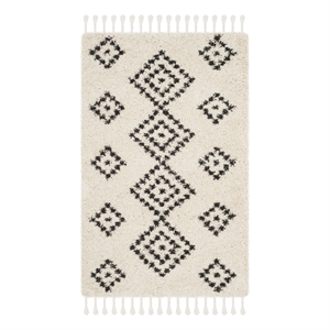 Safavieh Moroccan Fringe Shag 200 3'-0&quot x5'-0&quotPower Loomed Rug in Cream/Charcoal