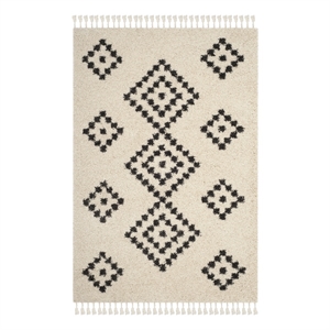 Safavieh Moroccan Fringe Shag 200 4'-0&quot x6'-0&quotPower Loomed Rug in Cream/Charcoal