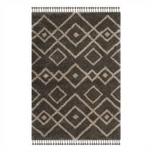 Safavieh Moroccan Fringe Shag 200 4'-0&quot x 6'-0&quot Power Loomed Rug in Gray /Cream