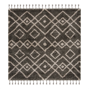 Safavieh Moroccan Fringe Shag 200 6'-7&quot x 6'-7&quot Power Loomed Rug in Gray /Cream