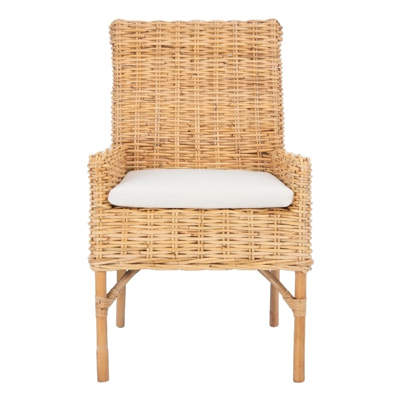 Safavieh Nancy Rattan Accent Chair w/ Cushion in White / Natural