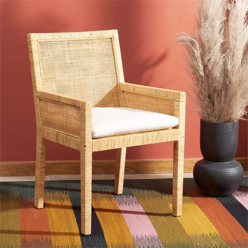 Safavieh Tojo Wood Accent Chair w/ Cushion in White / Natural