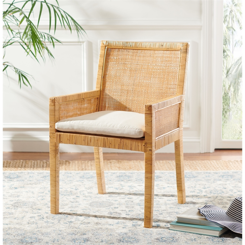 Safavieh Tojo Wood Accent Chair w/ Cushion in White / Natural