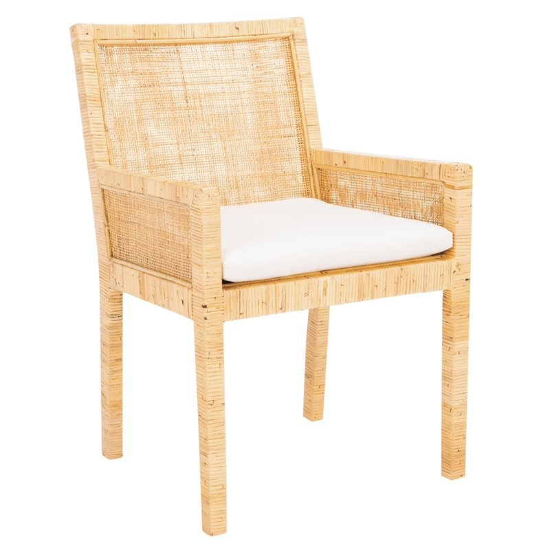 Safavieh Tojo Wood Accent Chair w/ Cushion in White / Natural