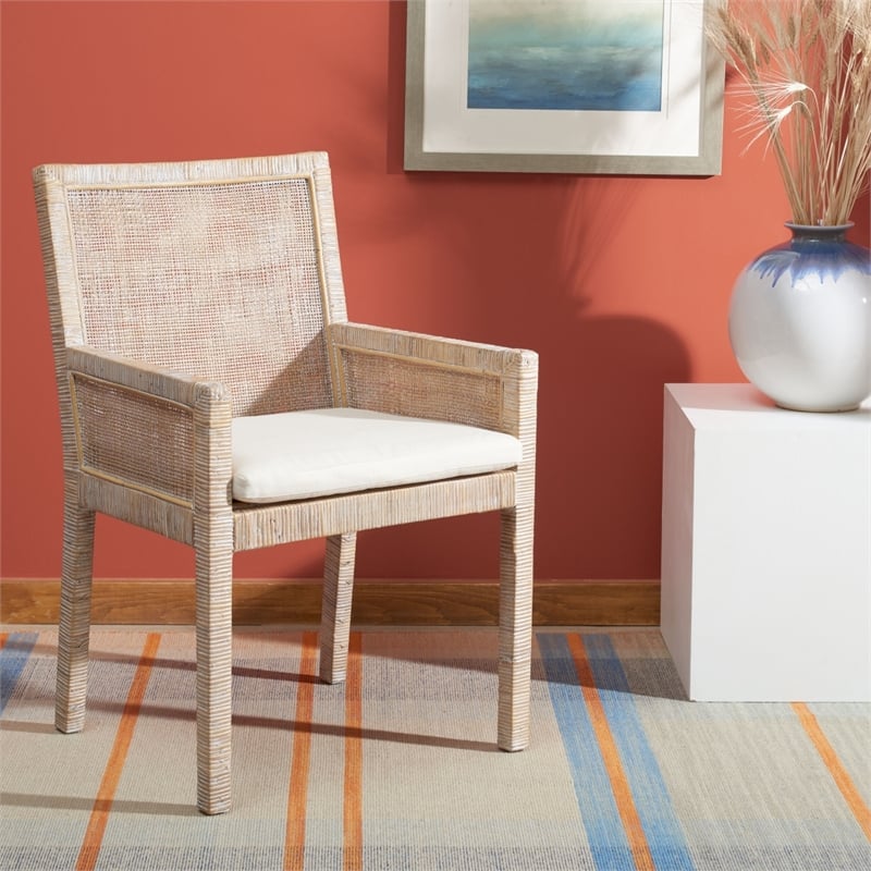 Safavieh Tojo Wood Accent Chair w/ Cushion in White / Gray