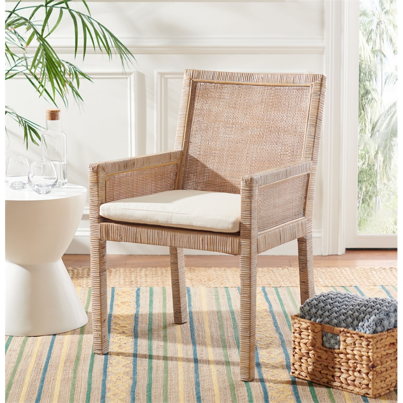 Safavieh Tojo Wood Accent Chair w/ Cushion in White / Gray