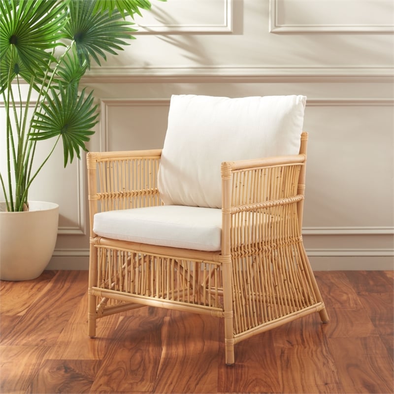 Safavieh Alvis Rattan Accent Chair w/ Cushion in White / Natural