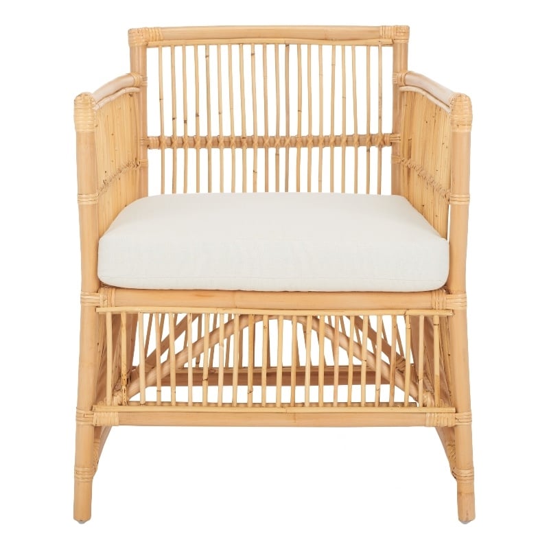 Safavieh Alvis Rattan Accent Chair w/ Cushion in White / Natural