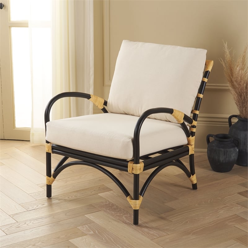 Safavieh Meara Rattan Accent Chair w/ Cushion in White / Black