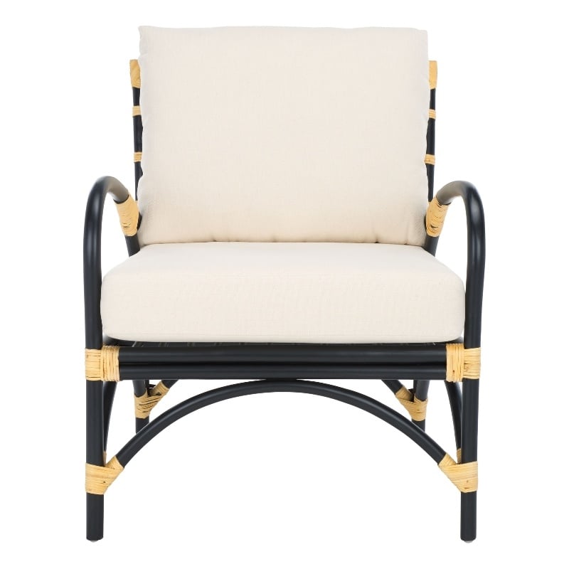 Safavieh Meara Rattan Accent Chair w/ Cushion in White / Black