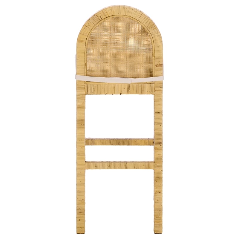 Safavieh Tojo Cane Round Back Wood Bar Stool in Natural / White