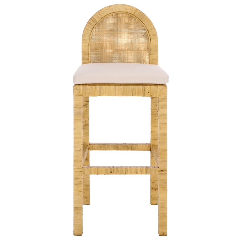 Safavieh Tojo Cane Round Back Wood Bar Stool in Natural / White