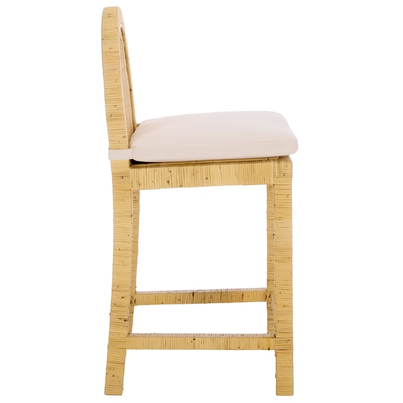 Safavieh Tojo Cane Roundback Wood Counter Stool in Natural / White