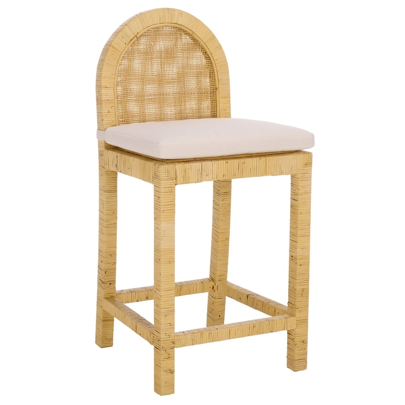 Safavieh Tojo Cane Roundback Wood Counter Stool in Natural / White