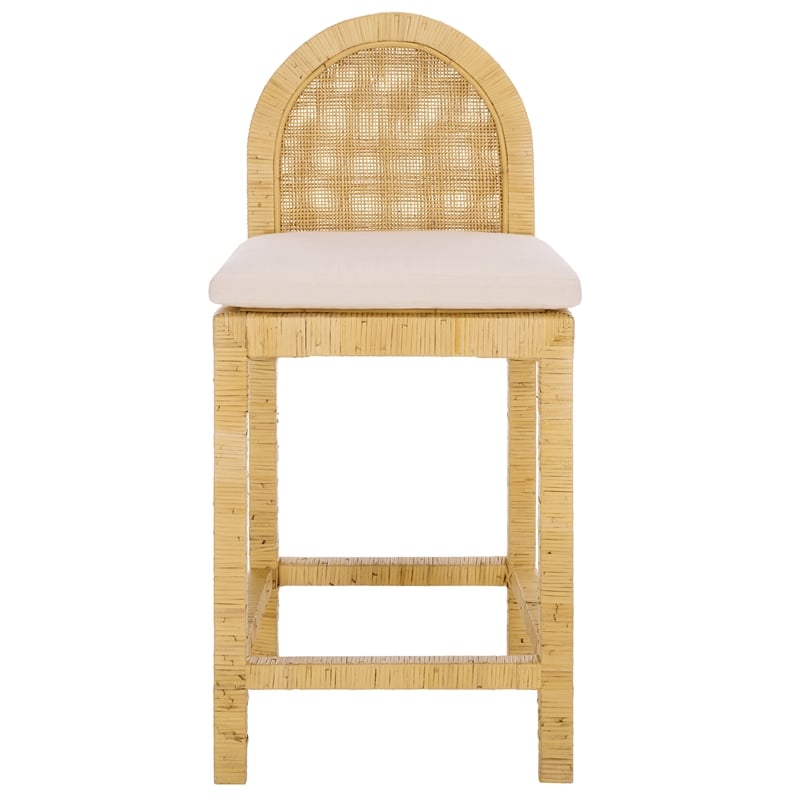 Safavieh Tojo Cane Roundback Wood Counter Stool in Natural / White