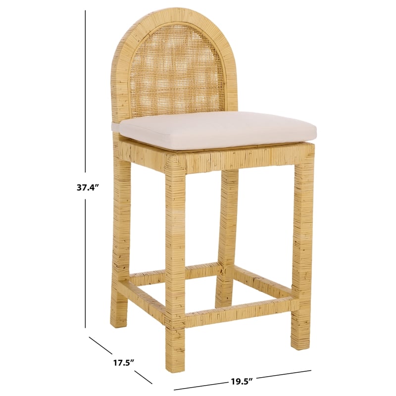 Safavieh Tojo Cane Roundback Wood Counter Stool in Natural / White