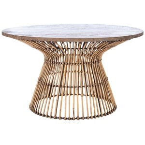 Safavieh Whent Round Wood and Metal Coffee Table in Brown