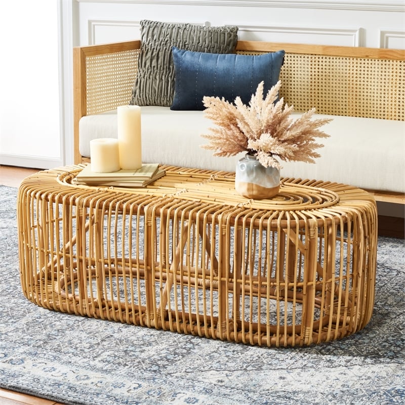 Safavieh Jabez Oval Rattan Coffee Table in Natural