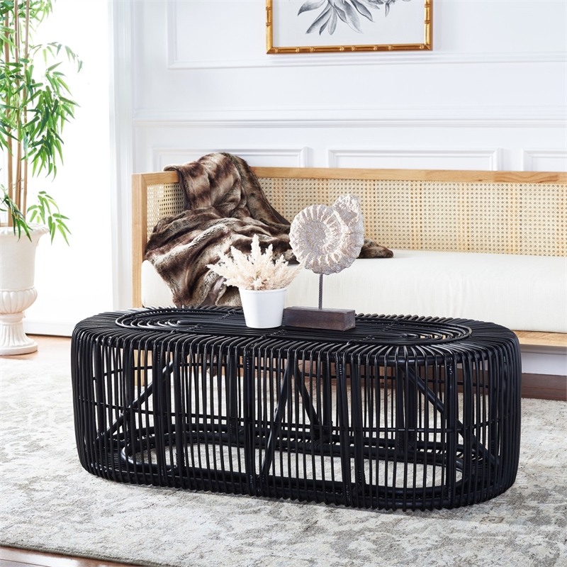 Safavieh Jabez Oval Rattan Coffee Table in Black