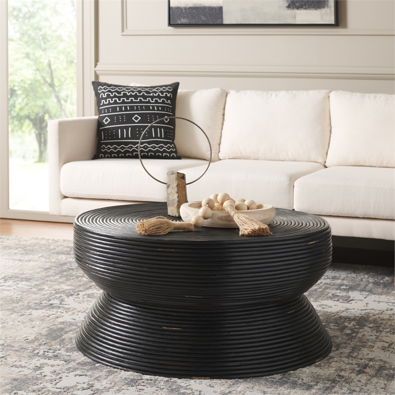 Safavieh Heimdall Round Rattan Coffee Table  in Black