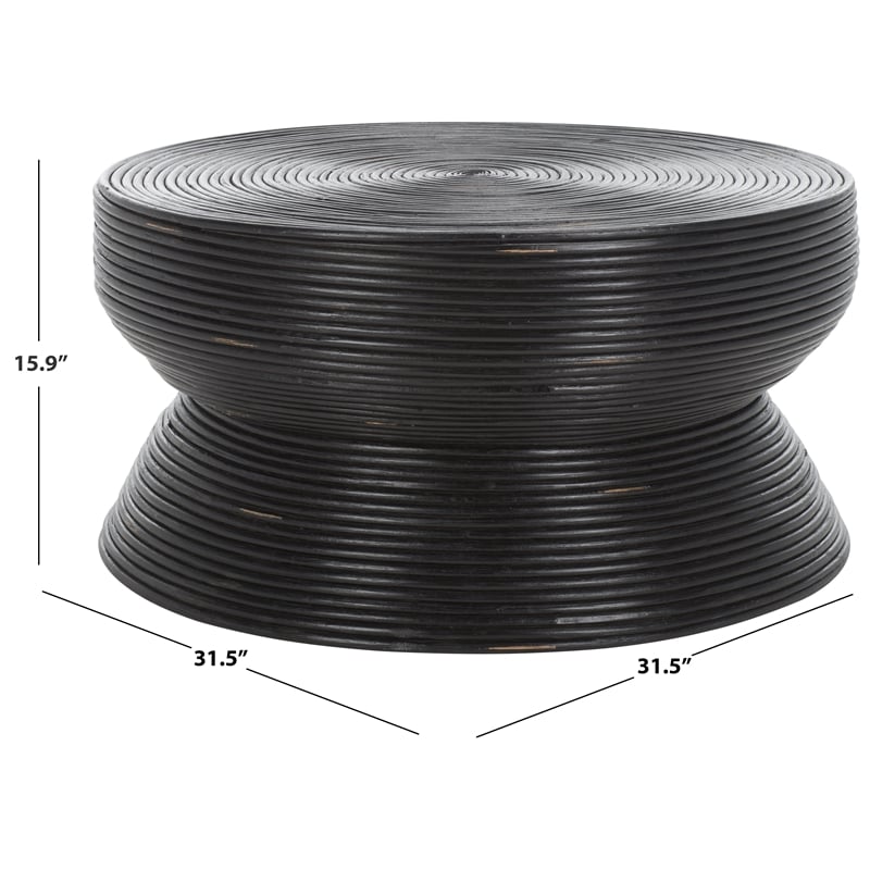 Safavieh Heimdall Round Rattan Coffee Table  in Black