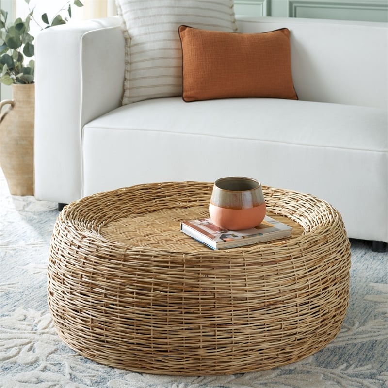 Safavieh Mordekai Round Rattan Coffee Table  in Natural