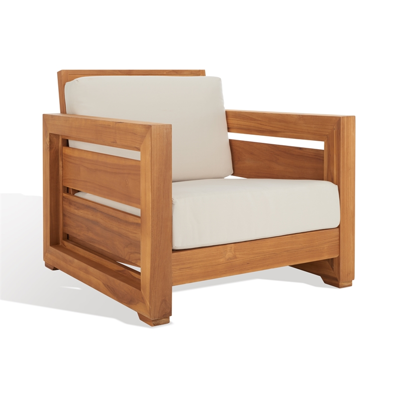 Safavieh Molokai Brazilian Teak Wood Patio Chair in Natural / Beige