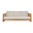 Safavieh Guadeloupe Outdoor Brazilian Teak Wood 3-Seat Sofa in Natural / White