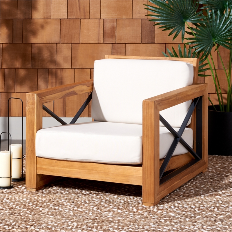 Safavieh Curacao Teak Wood Club Chair in Natural / Beige