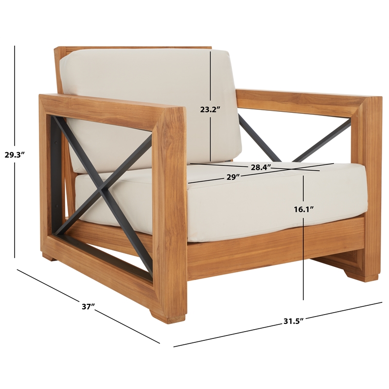 Safavieh Curacao Teak Wood Club Chair in Natural / Beige