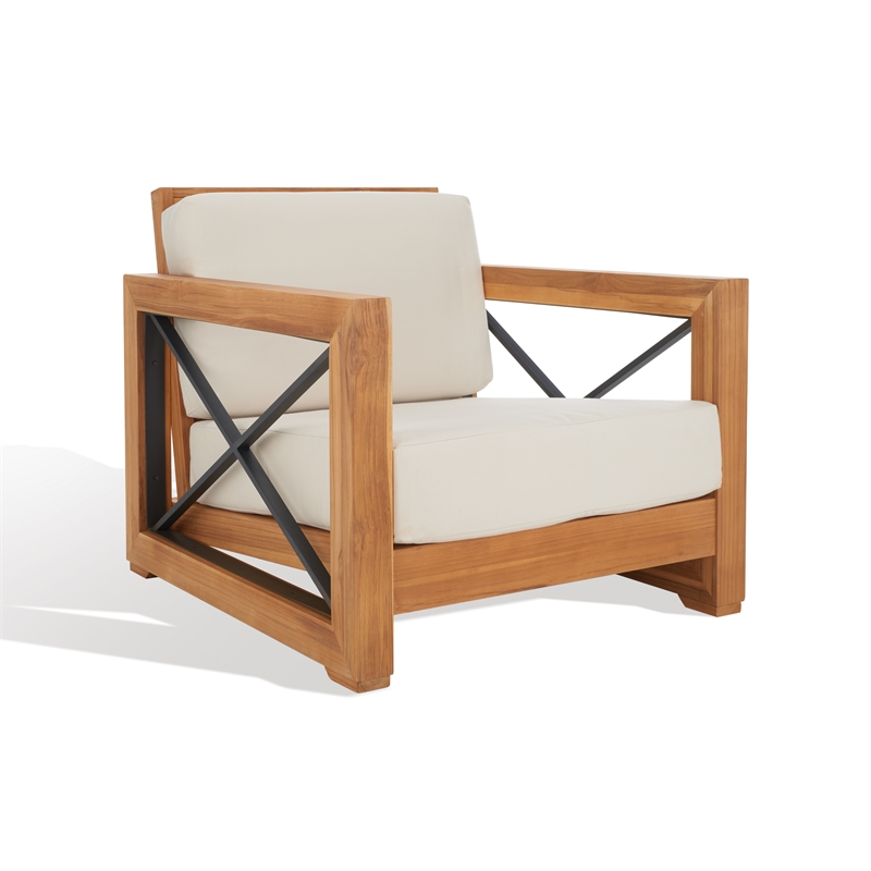Safavieh Curacao Teak Wood Club Chair in Natural / Beige