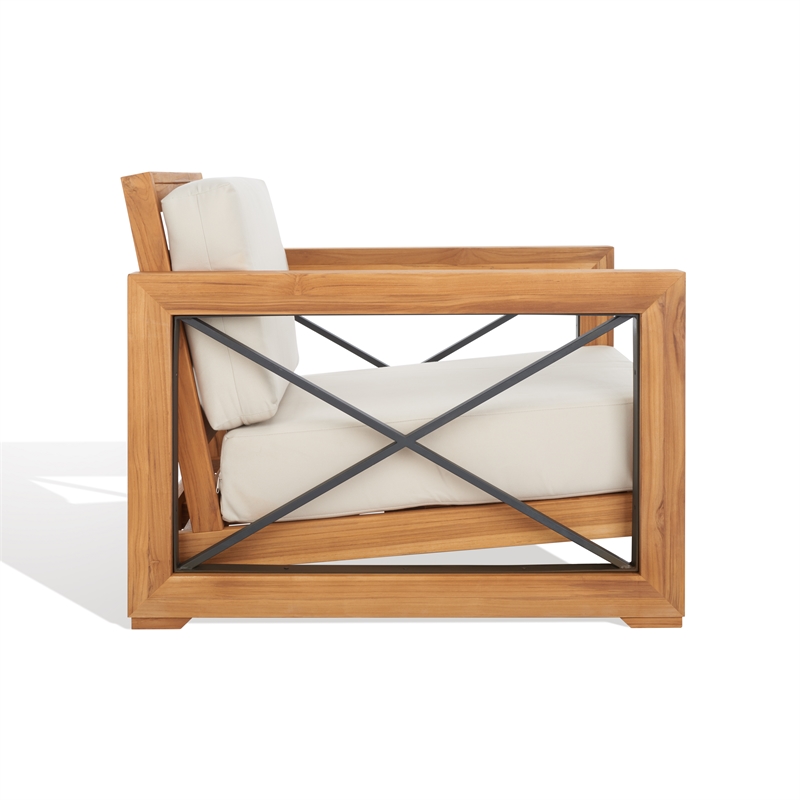 Safavieh Curacao Teak Wood Club Chair in Natural / Beige